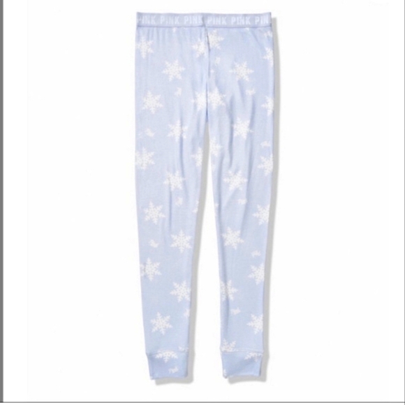 PINK Victoria's Secret Pajama Bottoms - Light Blue Snowflake - Picture 2 of 12